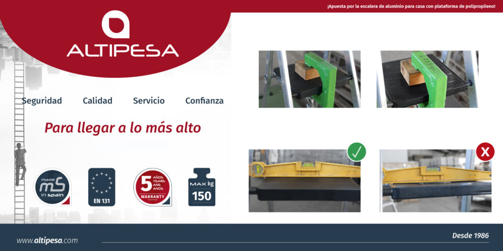 La escalera de aluminio para casa con plataforma de polipropileno (PP) sí que permite soportar cargas sin sufrir ninguna deformación permanente.
