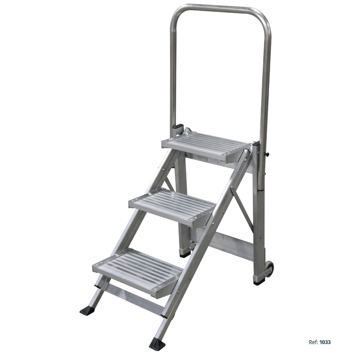 Taburete profesional plegable SERIE RACK 9 con barandilla y ruedas de desplazamiento
