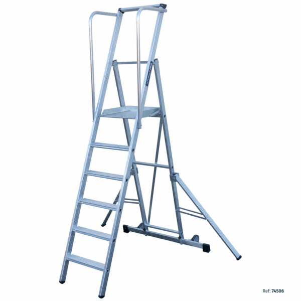 Escalera móvil con plataforma, plegable, SERIE 745 de seis escalones