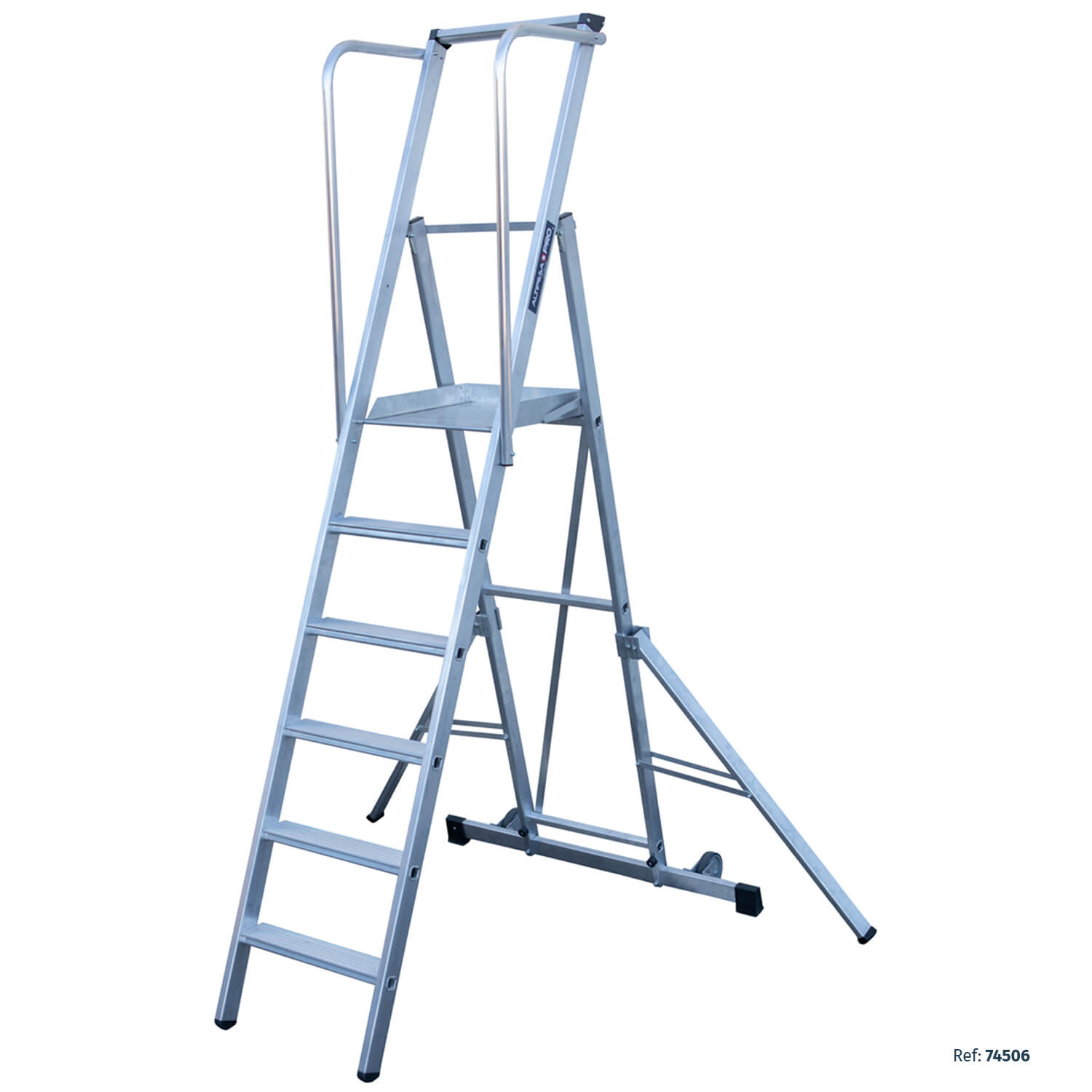 Escalera móvil con plataforma, plegable, SERIE 745 de seis escalones