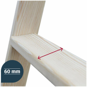 Detalle de los peldaños de la escalera de doble acceso de la SERIE MADERA