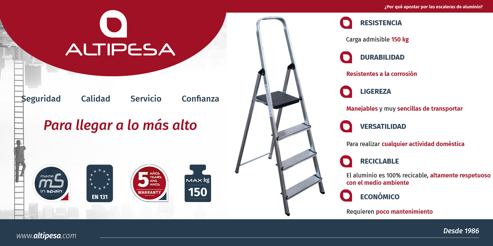 En Altipesa te ofrecemos una serie de recomendaciones para que compruebes por qué las escaleras de aluminio son la mejor opción para tu casa.